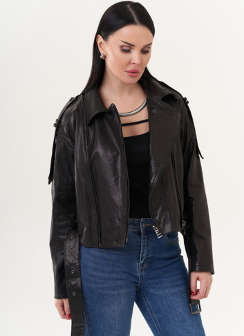 Куртка "косуха" из натуральной кожи с ремнем