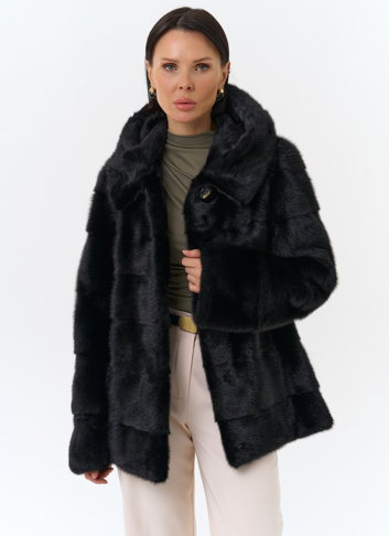 Укороченная норковая шуба черного цвета 2 в 1