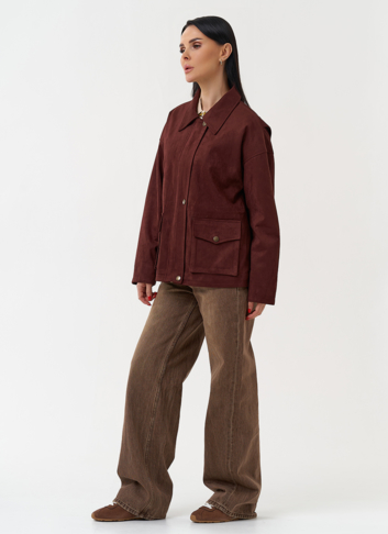 Женская парка из эко замши бордового цвета