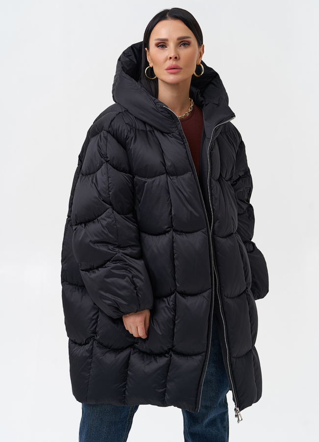 Женский пуховик с капюшоном  модель № 28574 меха малина