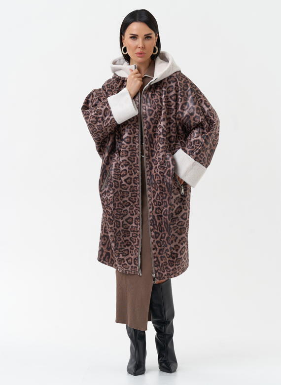 Женская дубленка из эко замши с поясом