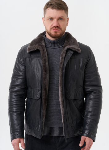 Куртка из натуральной кожи с отделкой из мутона