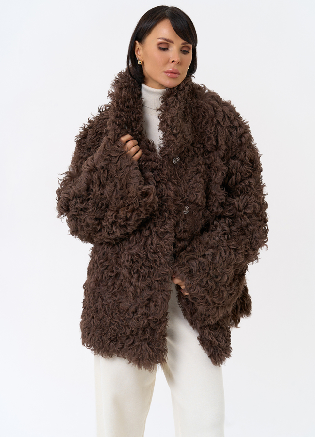 Женская двухсторонняя дубленка с воротником стойкой  модель № 31913 универмаг малина