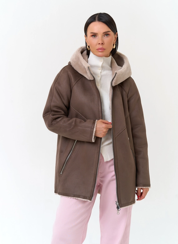 Женская дубленка из эко замши фото