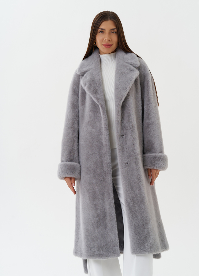 Пальто из эко меха с английским воротником модель № 27686 универмаг малина