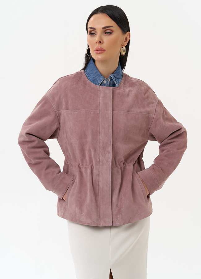 Куртка из натуральной замши  модель № 30094 меха малина