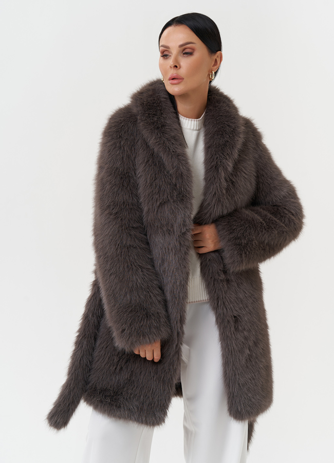 Шуба из эко меха под песца модель № 28682 универмаг малина