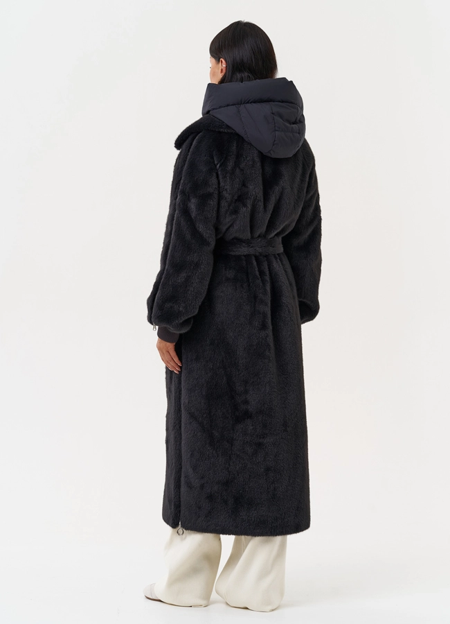 фото Длинная женская шуба из эко меха в цвете графит модель № 31236