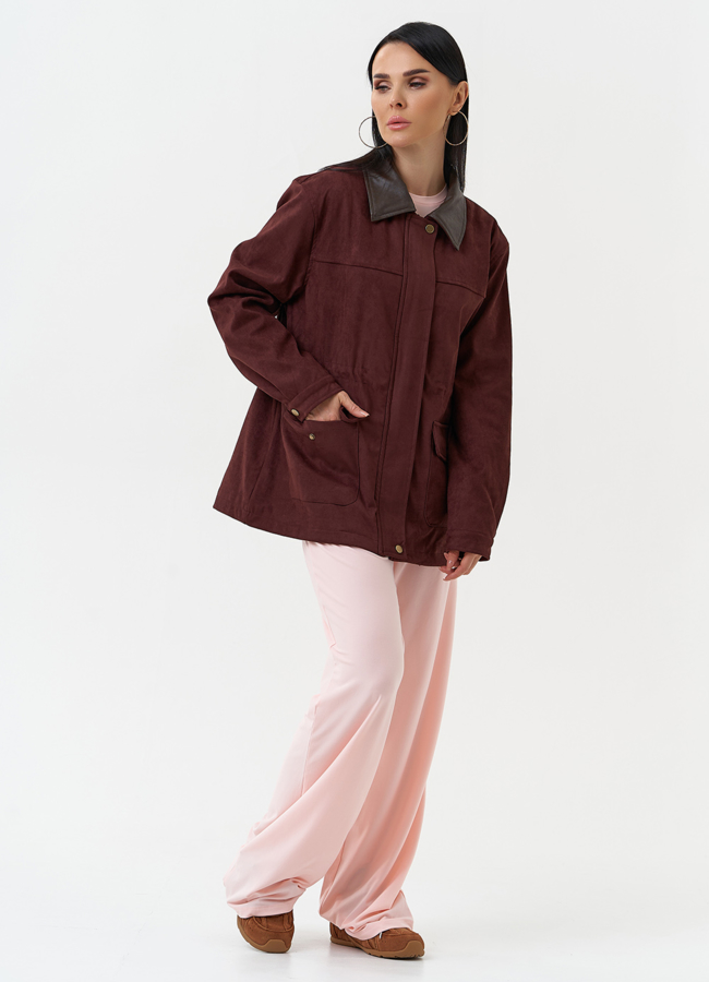 Женская парка из эко замши бордового цвета модель № 30375 универмаг малина