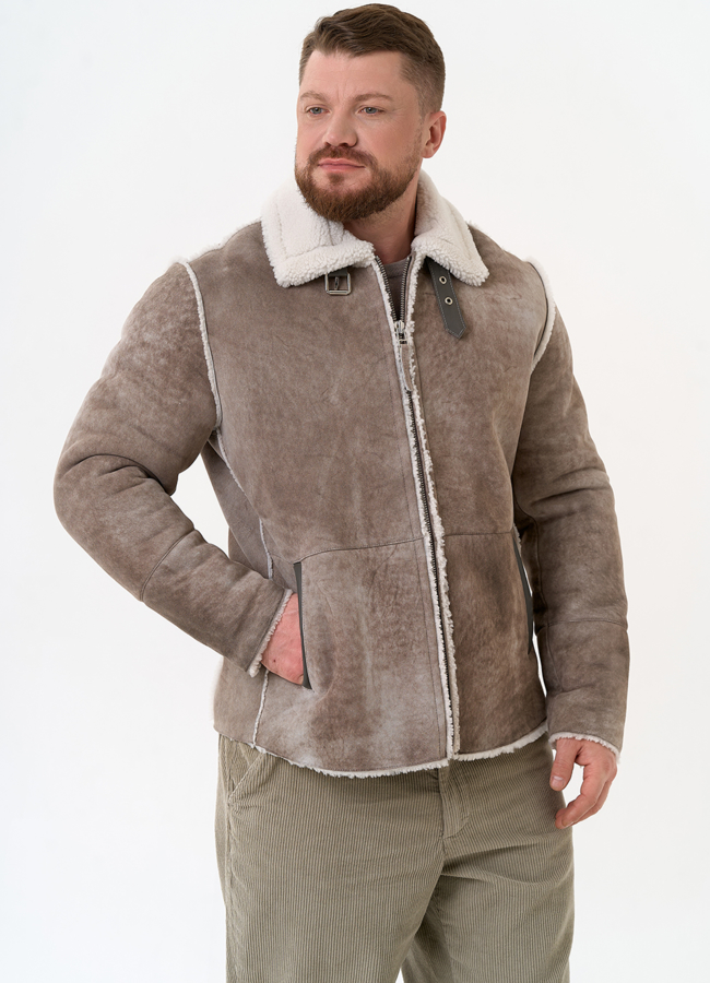 фото Светлая мужская дубленка модель № 28913