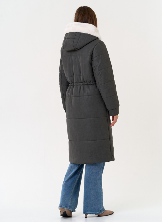 Женское пальто из эко кожи с капюшоном