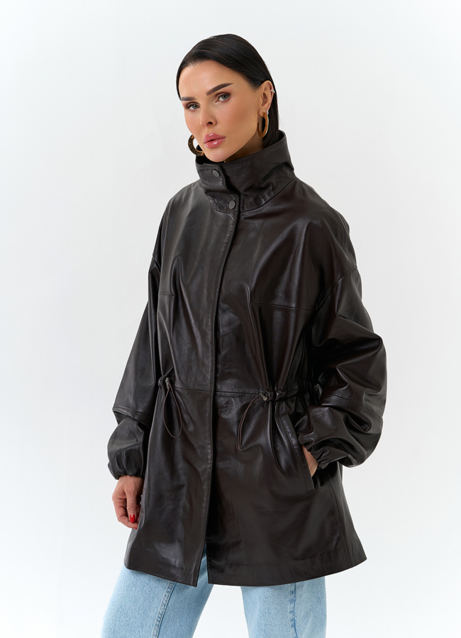 Куртка из натуральной кожи с воротником стойка модель № 32871 универмаг малина