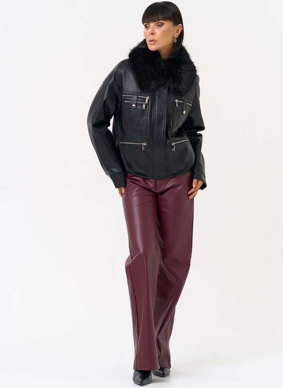 Женская утепленная куртка из эко кожи черного цвета