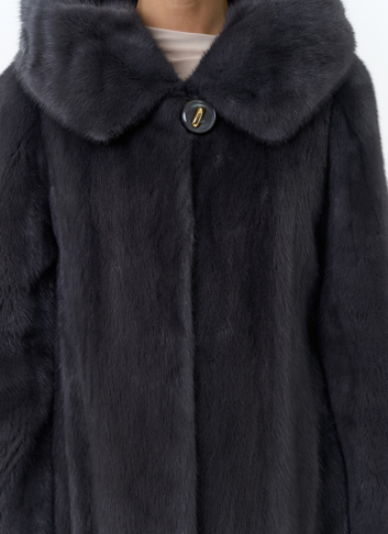 Норковая шуба годе/балетка в роспуск с капюшоном цвета графит