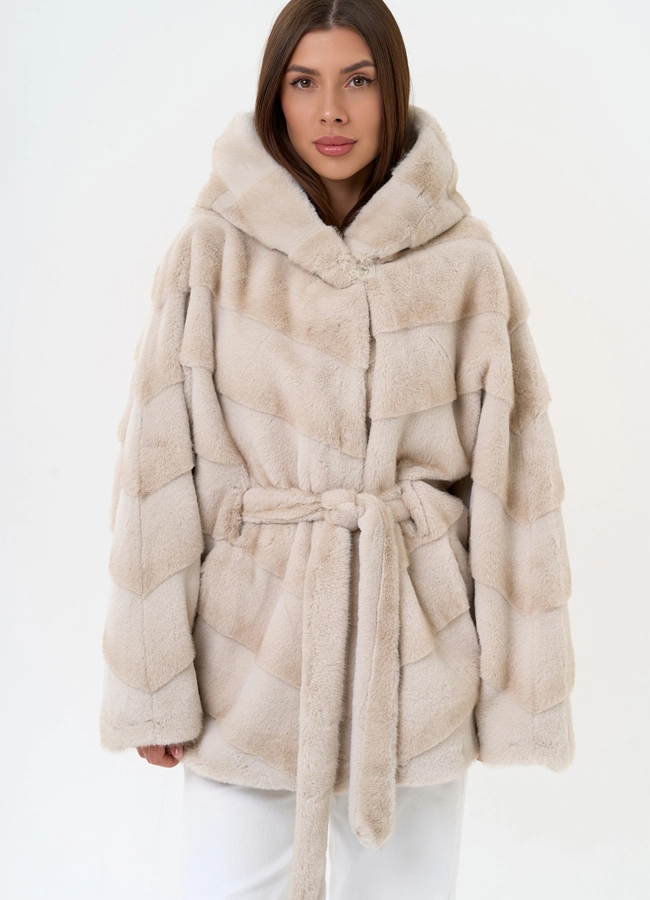 фото Женская шуба из эко меха с поясом модель № 31226