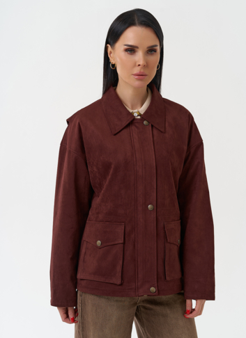 Женская парка из эко замши бордового цвета