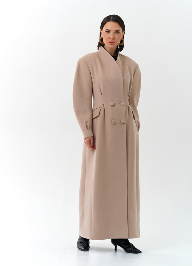 фото Женское длинное пальто с акцентными рукавами модель № 32784