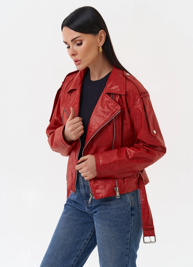 Красная куртка из натуральной кожи модель № 83954 универмаг малина