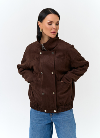 Женская утепленная куртка бомбер из эко замши