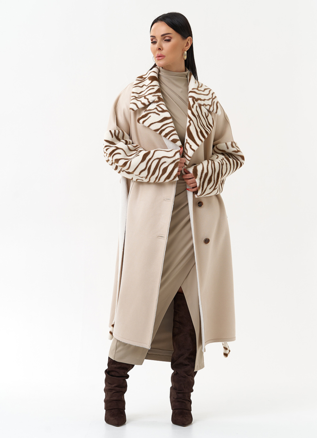 Двухстороннее пальто из эко замши с английским воротником модель № 29979 универмаг малина