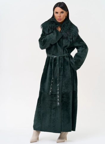 Женская двусторонняя дубленка из меха овчины Cortos с поясом из кожи питона