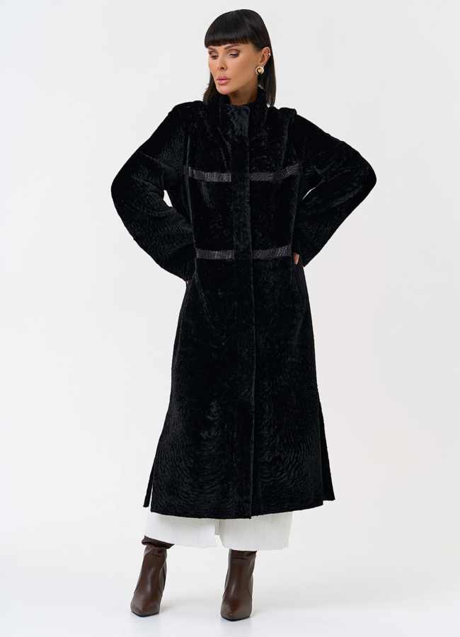 фото Женская двухсторонняя дубленка черного цвета модель № 31476