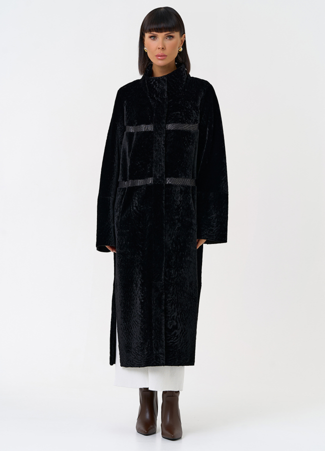 Женская двухсторонняя дубленка черного цвета модель № 31476 в кредит