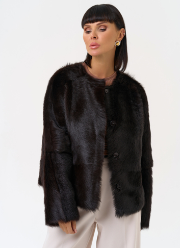 Женская натуральная дубленка в коричневом цвете