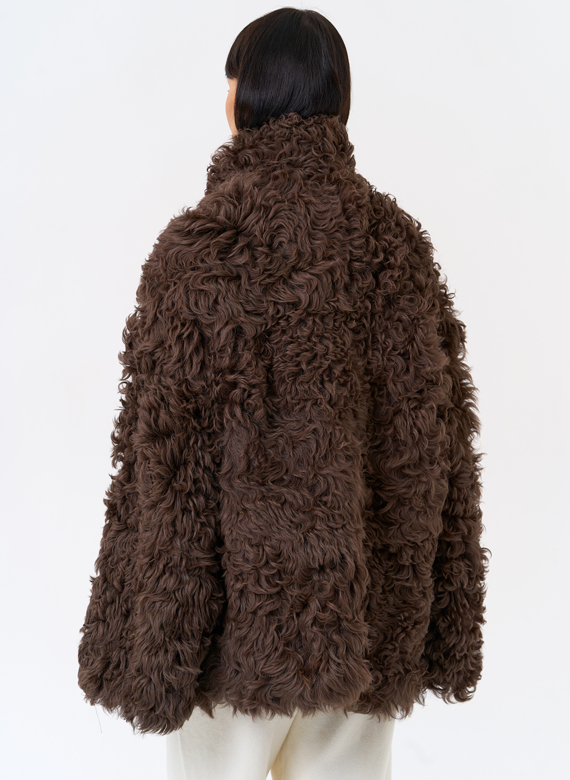 Женская двухсторонняя дубленка с воротником стойкой 