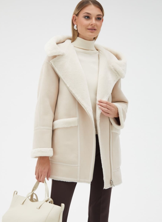 Женская удлиненная дубленка из эко кожи