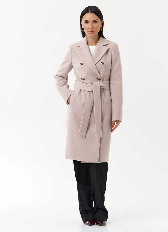 Женское двубортное пальто с поясом модель № 29893 универмаг малина