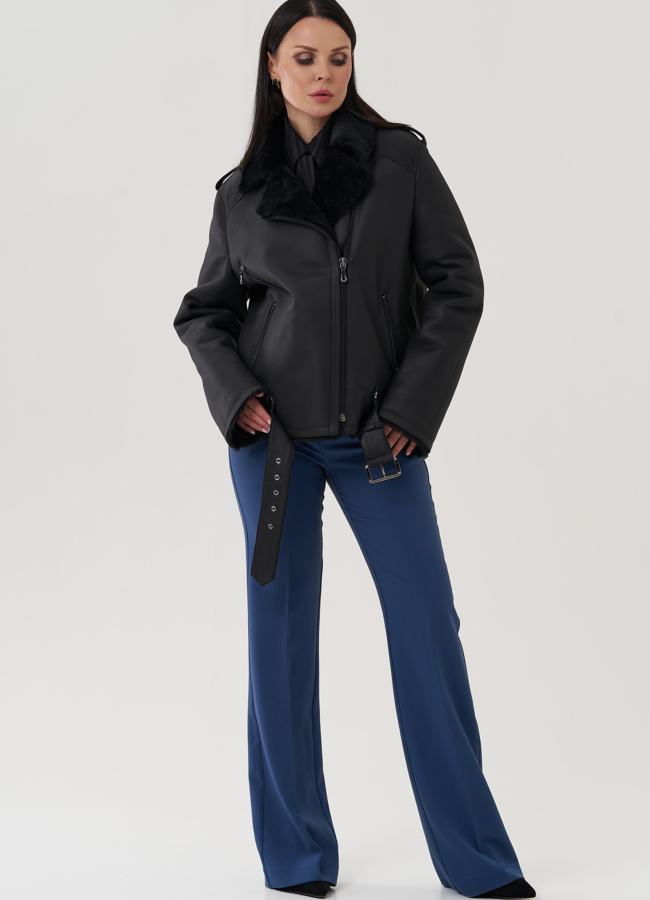 фото Женская дубленка черного цвета модель № 25527