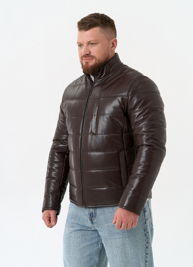 Мужская куртка из натуральной кожи с воротником стойкой модель № 32546 универмаг малина