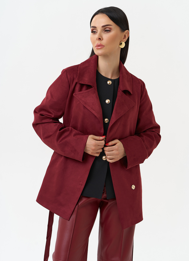 Женская куртка из эко замши бордового цвета модель № 30056 универмаг малина