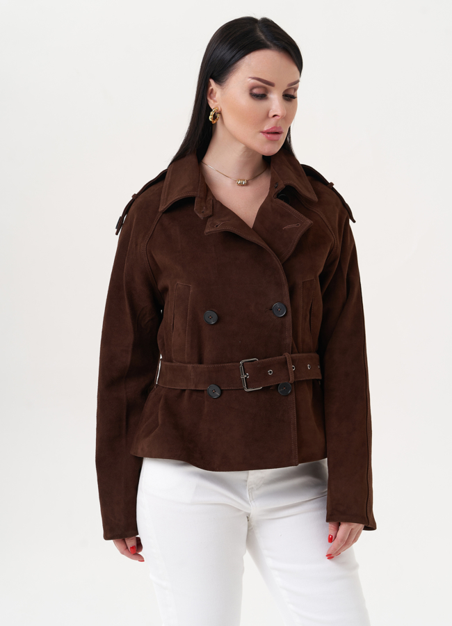 фото Женская куртка из замши с ремнем модель № 27195