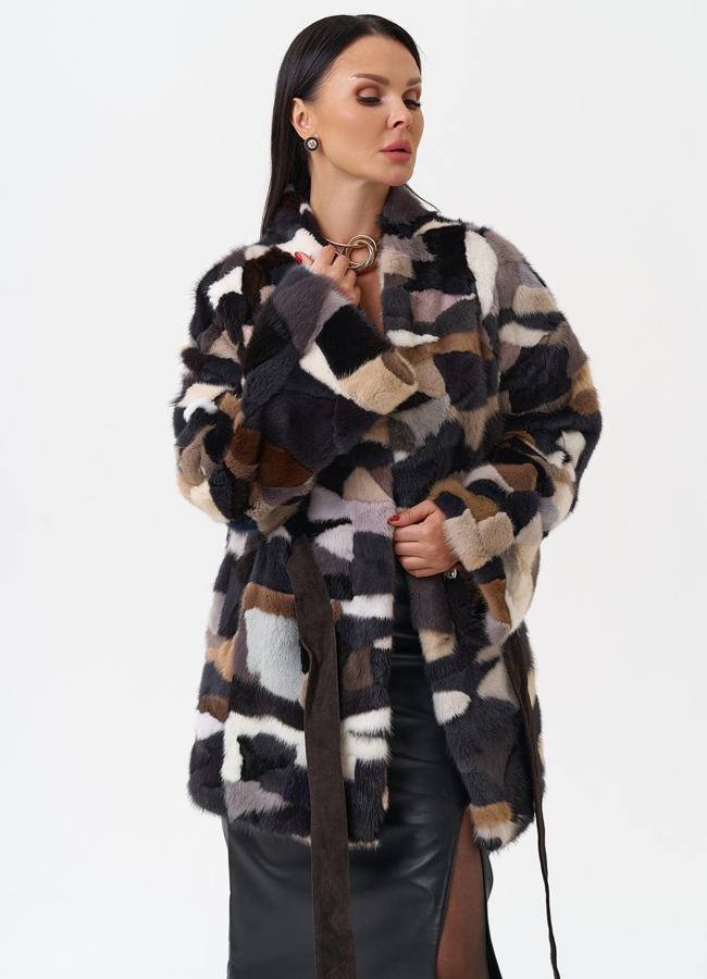 Шуба из меха норки с поясом модель № 27622 универмаг малина