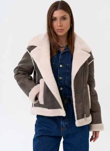 Женская короткая дубленка из эко замши