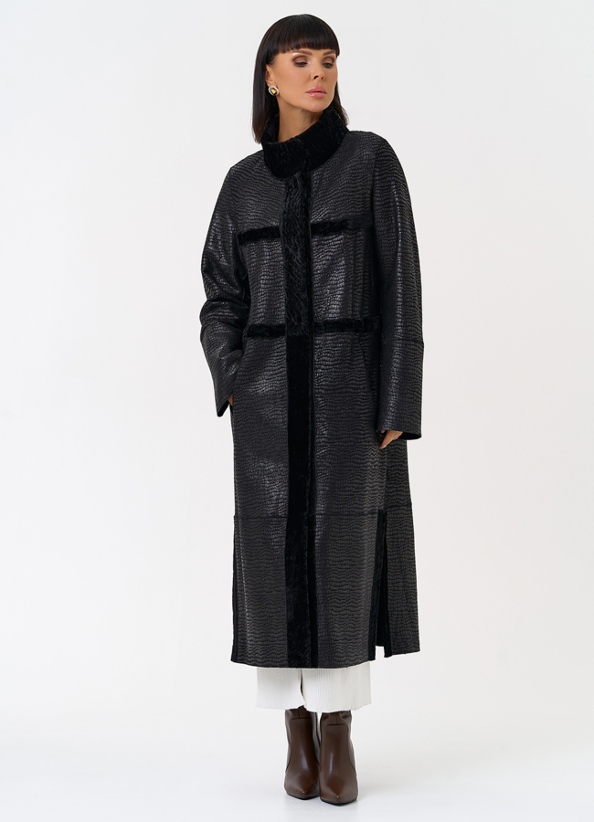 Женская двухсторонняя дубленка черного цвета модель № 31476 универмаг малина