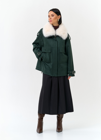 Женская куртка из эко замши с отделкой из эко меха