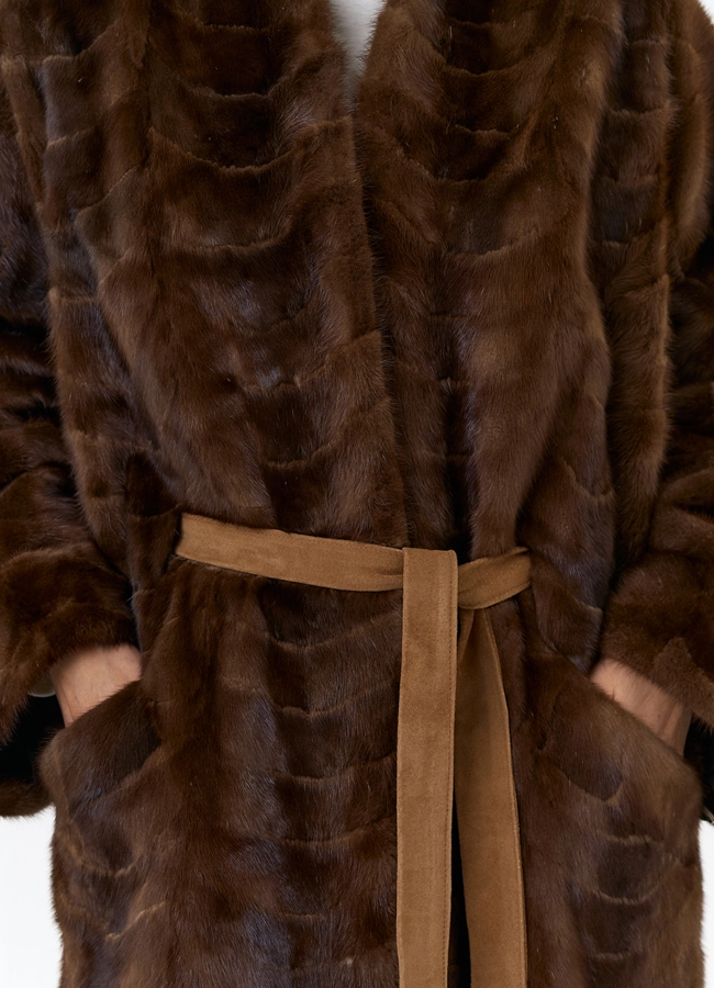 Шуба из меха норки с поясом модель № 31184 универмаг малина