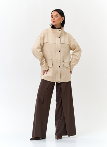 Женская светлая парка из эко замши