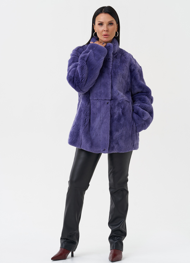 Яркая шуба из меха кролика модель № 27633 универмаг малина