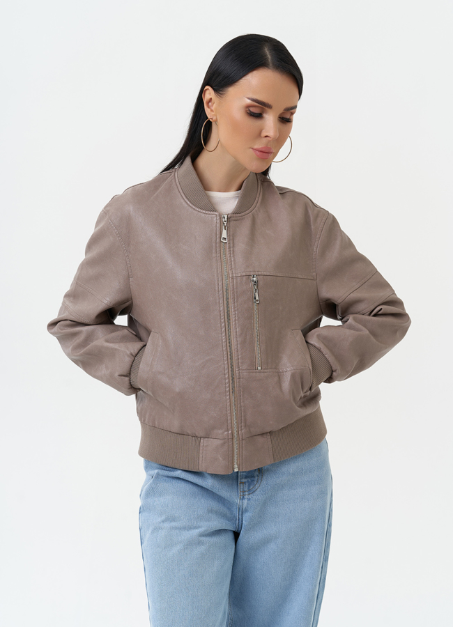 Куртка бомбер из эко кожи бежевого цвета модель № 30300 универмаг малина