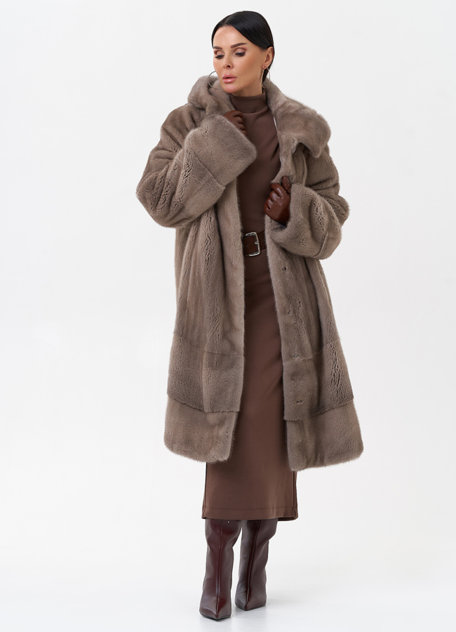 Норковая шуба с капюшоном  модель № 29095 универмаг малина