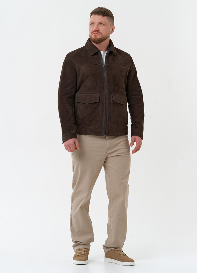 Мужская куртка из натуральной замши коричневого цвета модель № 30066 универмаг малина