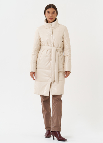 Пуховик из эко кожи на био пухе