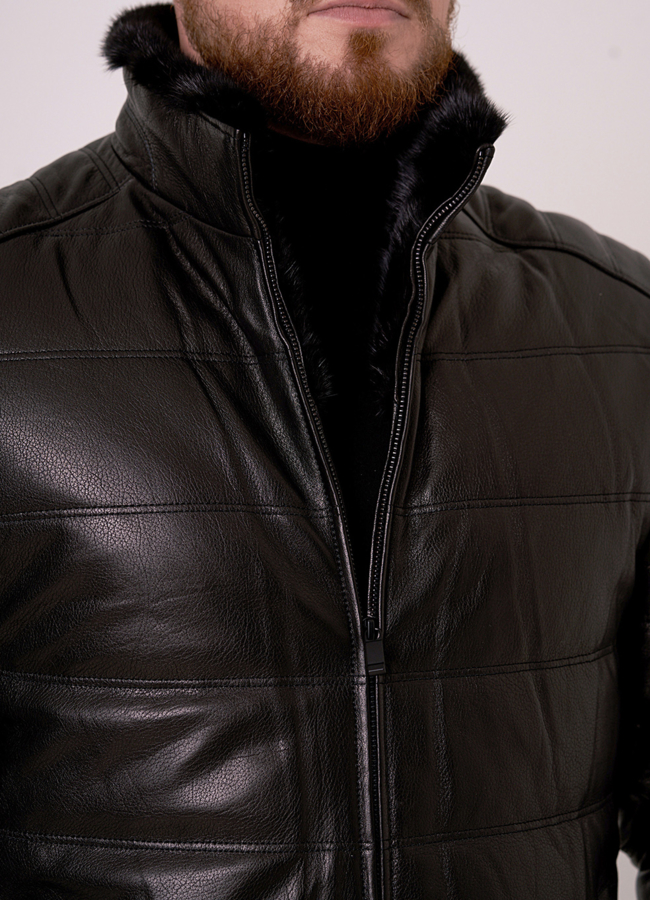 Мужской пуховик из натуральной кожи  модель № 26229 в рассрочку