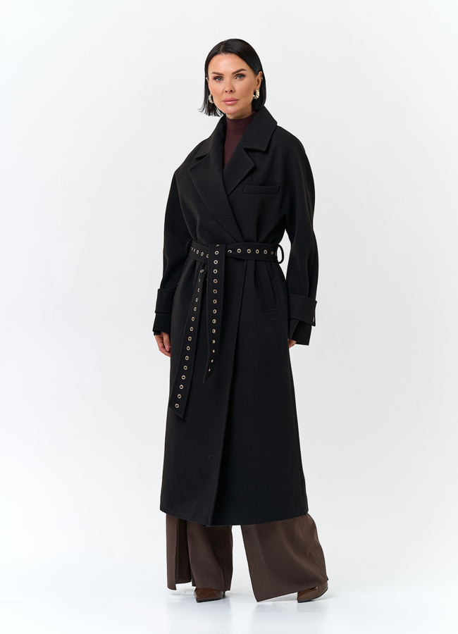 Женское пальто с акцентным поясом модель № 32808 универмаг малина