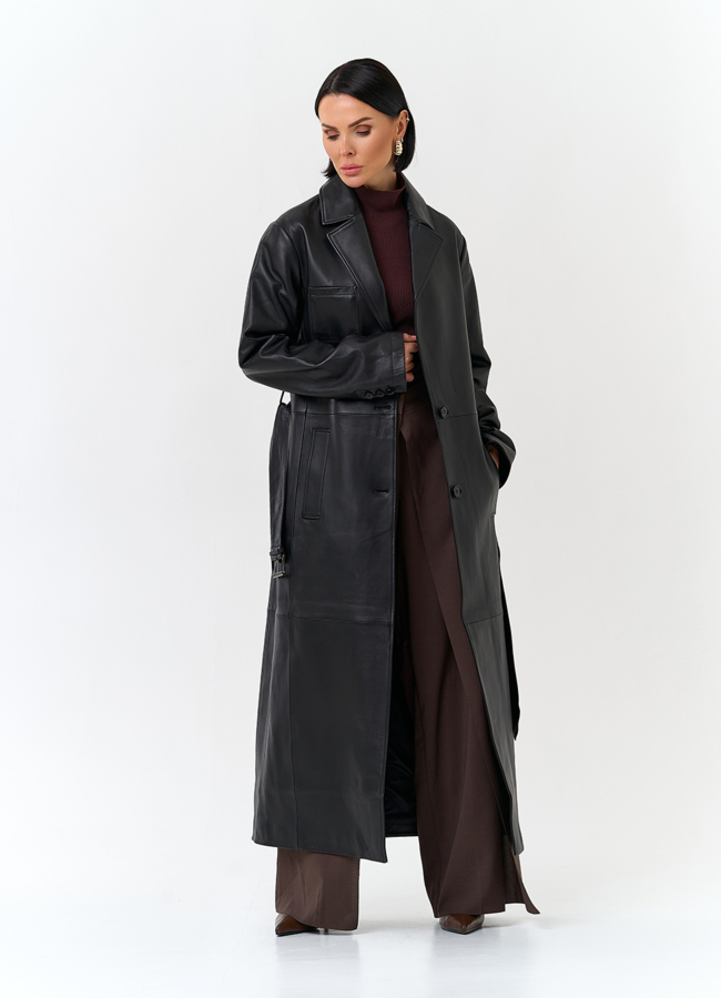 Женский длинный плащ из натуральной кожи модель № 32902 универмаг малина