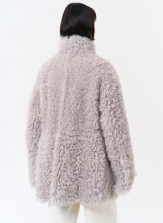 Женская двухсторонняя дубленка с воротником стойкой